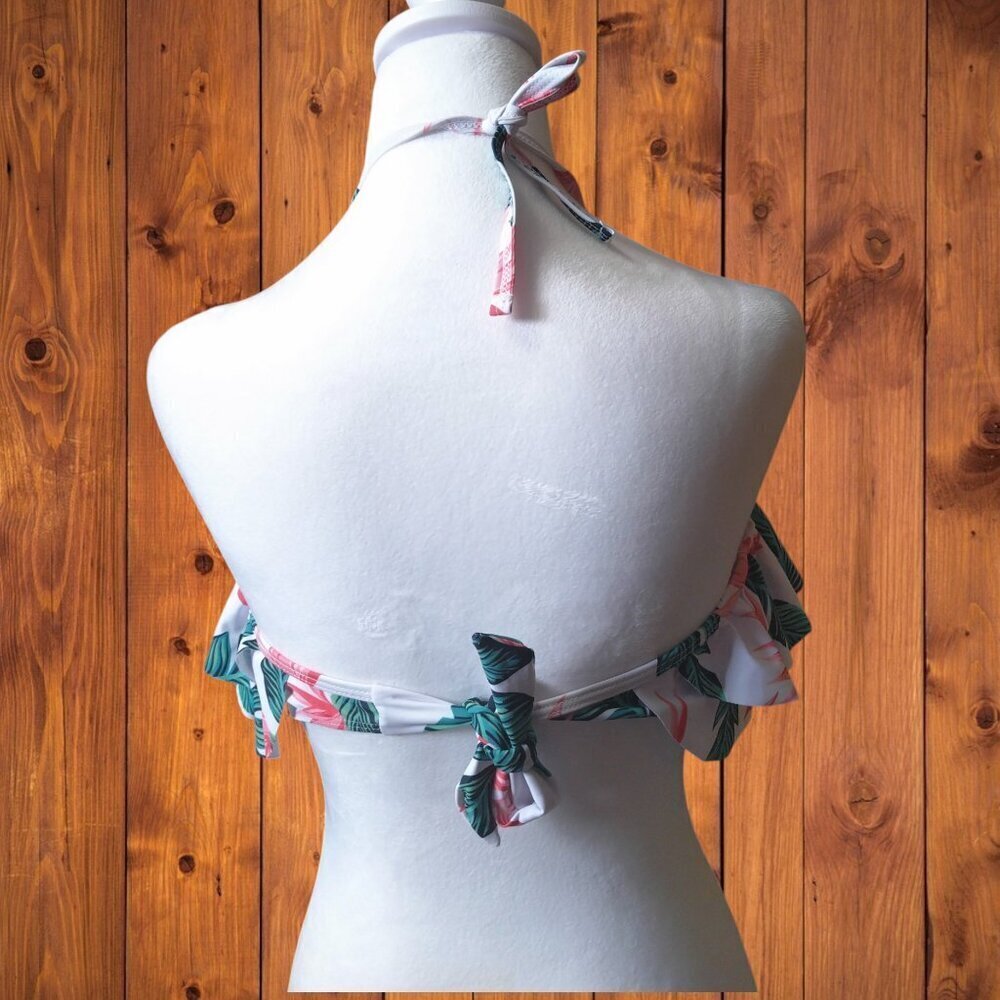 Heat Move Floral Tropical Flouncy Bikini Halter Top Tie Back Size Large Beach - Picture 4 of 4